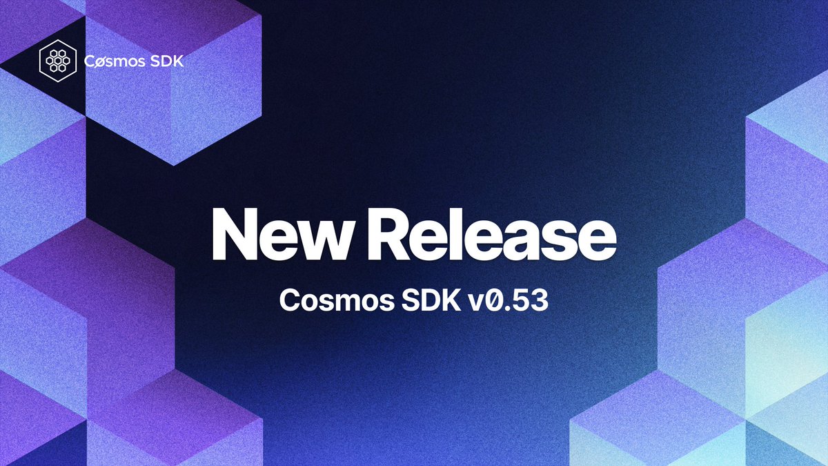 cosmos_sdk's tweet image. Announcing Cosmos SDK v0.53.0: extensibility and customization.
Teams only need to add one new line of code to your app.go files to upgrade.
New features include unordered transactions, epochs, custom minting, and new community pool and governance capabilities.