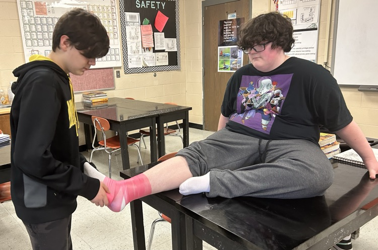 FUTURE ATHLETIC TRAINERS

Students in Mrs. Dornon's Health Sciences class have been working hard to learn the proper techniques for taping wrists and ankles. Do we have some future athletic trainers in our midst?!