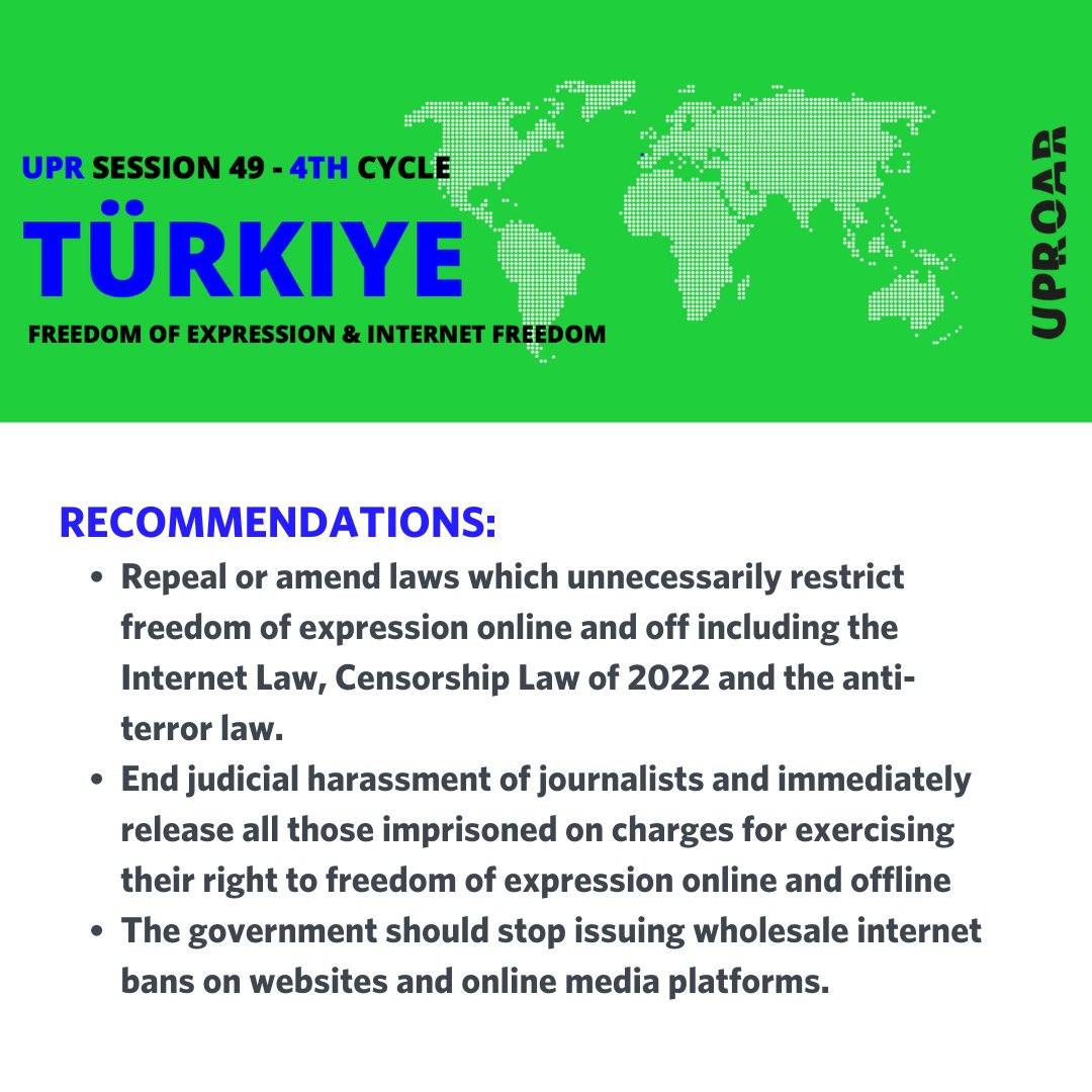 🇹🇷 Türkiye will be reviewed today at #UPR49

⏰ 9:00- 12:30 CET / 8:00 - 11:30 GMT ⏰

webtv.un.org/en/asset/k1k/k…

👆 Follow along via the link above and see what digital rights recommendations we would like to see made below 👇
