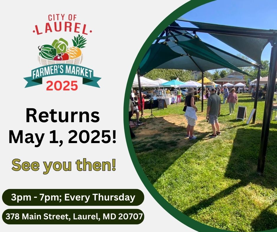 Join us tomorrow, May 1st for the start of the Laurel Farmers Market 2025 Season! The Market will run every Thursday from 3pm - 7pm at 378 Main Street. come out and show your support to our vendors!