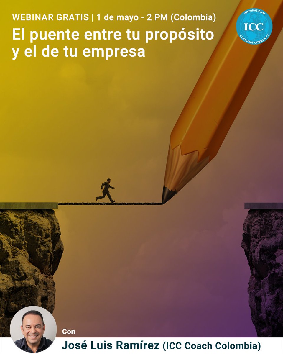 ¡WEBINAR GRATIS MAÑANA!
El puente entre tu propósito y el de tu empresa

No trabajes solo por un sueldo, trabaja por una misión que te inspire.

1/mayo
 2PM Colombia | 8PM UK
 Inscríbate: bit.ly/4bluJ43

#CoachingtheWorld #ICC24Years #CoachingEmpresarial  #Transformación