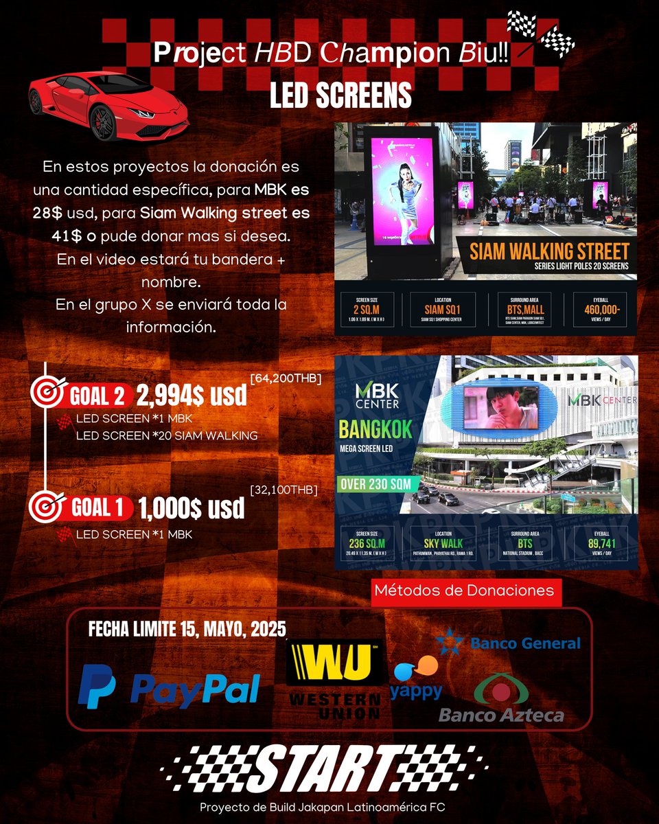 🏁𝝦𝙧𝗼𝗃𝗲𝖼t 𝘏𝘉𝖣 Led 𝘉𝗂𝗎!! 🏆

En estos proyectos la donaciones es una cantidad mínima específica dependiendo de cuál Led deseas participar

MBK: 28$ usd 
SIAM: 41$ usd

PayPal:paypal.me/Buildjakapanla…

Formulario:forms.gle/WJTfnT2wyKoMcM…

🗓Fecha límite: 15 de Mayo.

♡En