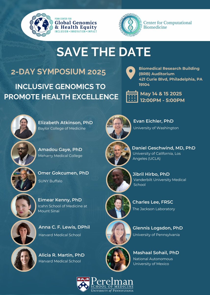 Penn Medicine CSO (@pennmedcso) on Twitter photo Join <a href="/PennGGHE/">Penn Center for Global Genomics & Health Equity</a> May 14-15 for: "Inclusive Genomics to Promote Health Excellence" ft'ing <a href="/egatkinson/">Elizabeth Atkinson</a>, Amadou Gaye, Omer Gokcumen, <a href="/EimearEKenny/">Eimear Kenny</a>, <a href="/acflewis/">Anna Lewis</a>, <a href="/genetisaur/">Alicia Martin</a>, <a href="/EichlerLab/">EichlerLab</a>, <a href="/GeschwindLab/">Geschwind Lab @ UCLA</a>, <a href="/JibrilHirbo/">Jibril Hirbo</a>, Charles Lee, <a href="/glennis_logsdon/">Glennis Logsdon</a> & <a href="/mashaals/">Mashaal Sohail</a> tinyurl.com/3xvdsxhe Join <a href="/PennGGHE/">Penn Center for Global Genomics & Health Equity</a> May 14-15 for: "Inclusive Genomics to Promote Health Excellence" ft'ing <a href="/egatkinson/">Elizabeth Atkinson</a>, Amadou Gaye, Omer Gokcumen, <a href="/EimearEKenny/">Eimear Kenny</a>, <a href="/acflewis/">Anna Lewis</a>, <a href="/genetisaur/">Alicia Martin</a>, <a href="/EichlerLab/">EichlerLab</a>, <a href="/GeschwindLab/">Geschwind Lab @ UCLA</a>, <a href="/JibrilHirbo/">Jibril Hirbo</a>, Charles Lee, <a href="/glennis_logsdon/">Glennis Logsdon</a> & <a href="/mashaals/">Mashaal Sohail</a> tinyurl.com/3xvdsxhe