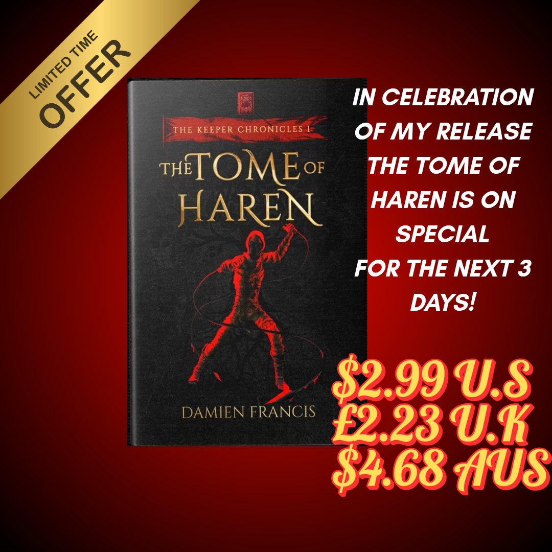 🥳 Its release day for my novel The Tome of Haren! 🥳

Thank you to everyone who supported me getting through the transition from my previous publisher to now!

And in celebration for the next 3 days The Tome of Haren is on special on Amazon kindle!
$2.99 U.S
£2.23 U.K
$4.68 AUS