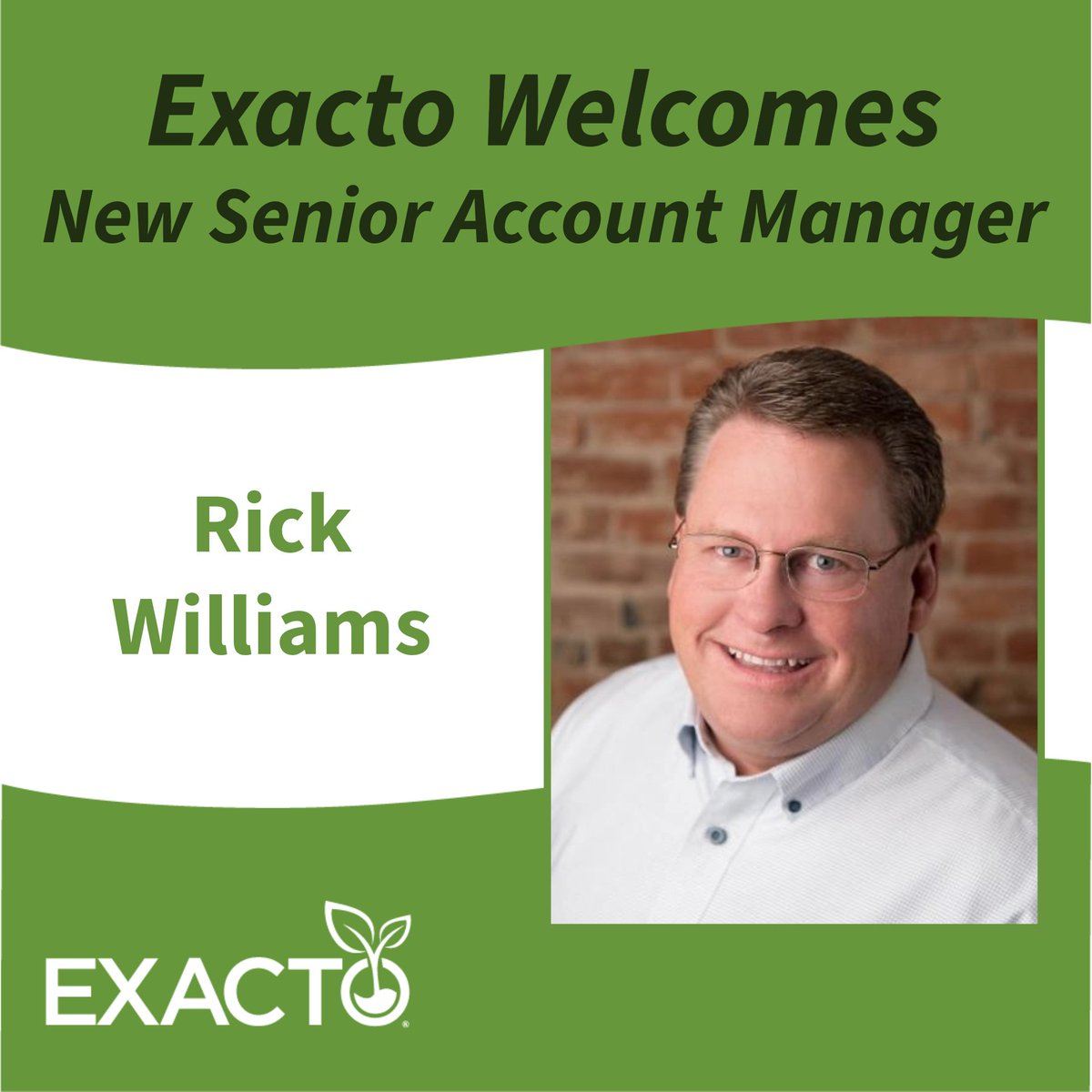 ExactoLLC's tweet photo. Rick brings over 30 years of business-to-business sales experience in the agricultural market. 
He will focus on managing multiple key customer accounts and help grow our core agricultural tank mix business.

#TeamExacto #Agriculture #NewHire #Adjuvants #SeniorAccountManager https://t.co/S0MilzDtBr