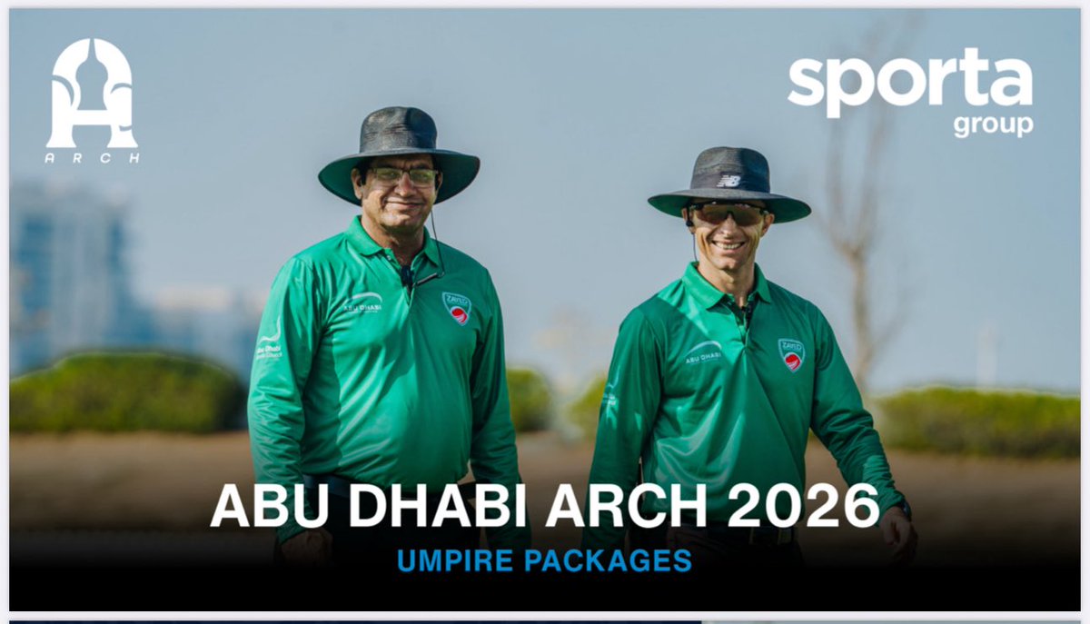 Calling all cricket umpires!
Abu Dhabi Arch 2026 is heading back to the desert and we want you in the middle.
Sun. Sport. Cricket
Fancy it?

#Arch2026 #CricketUmpire #SportaTours #AbuDhabiCricket

sportatours.com/wp-content/upl…