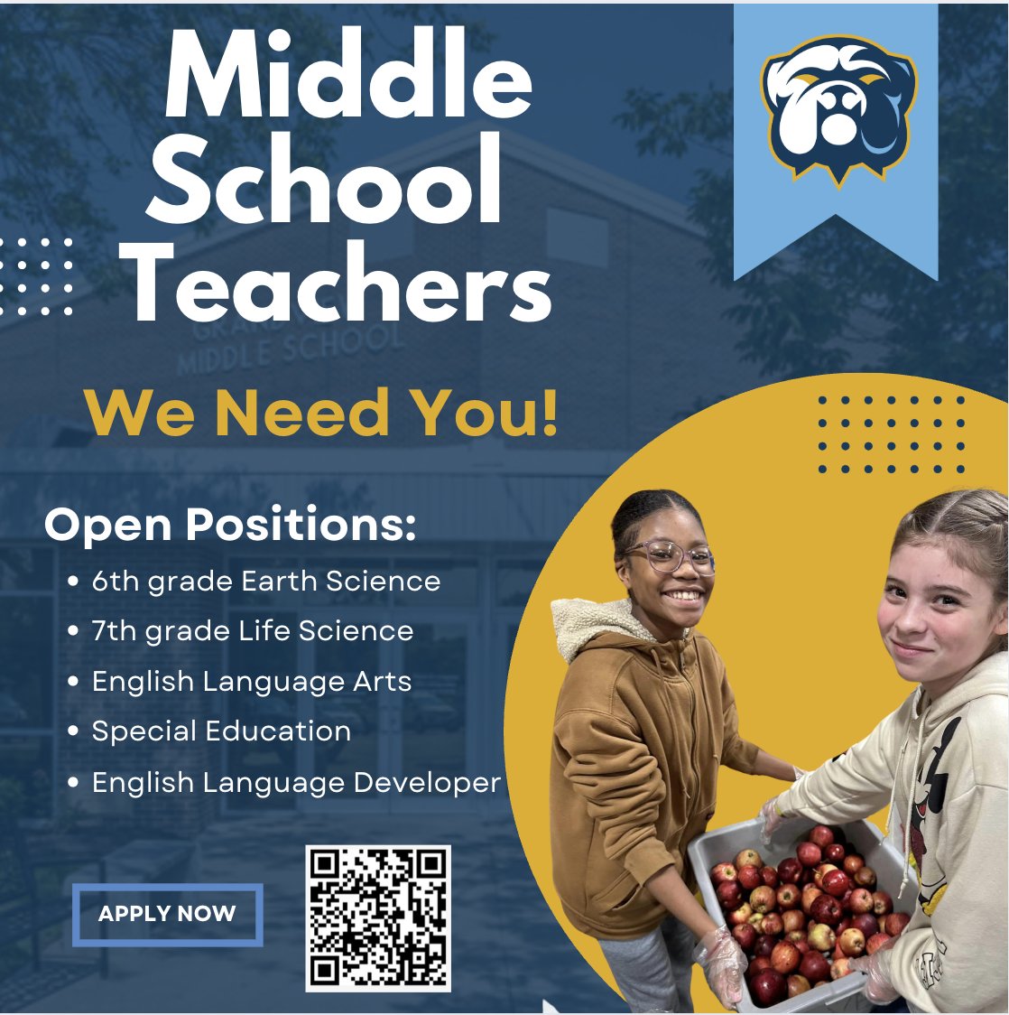 GrandviewMiddle's tweet photo. We Need You! Come join our GMS family! #FutureStrong #FutureReady #createfuture #pushboundaries https://t.co/foWZW0fHMX