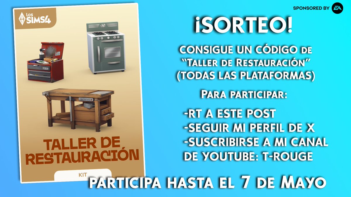 TanuskaRouge's tweet photo. Sorteíto!!! Gracias al #EaCreatorNetwork vais a poder conseguir una key para el nuevo kit "Taller de Restauración".
 Podéis participar hasta el 7 de Mayo, el ganador será publicado por aquí. Suerte!! https://t.co/Re0d6XNAb5
