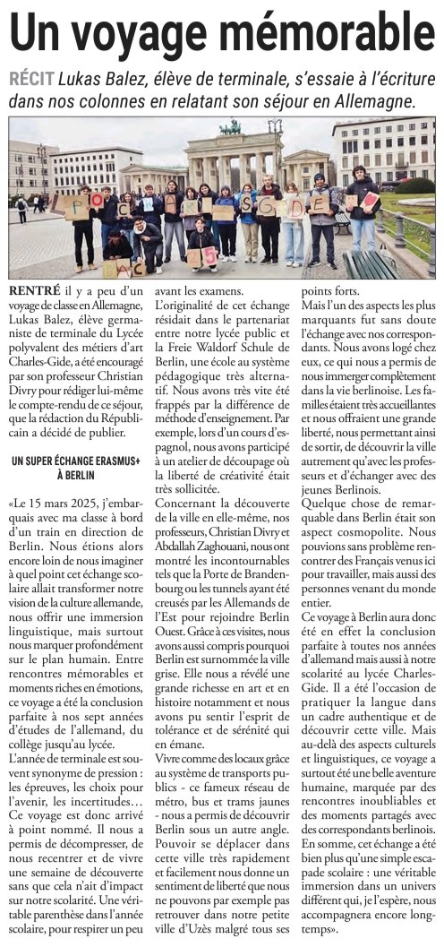 ComiteUzes's tweet photo. Le Républicain d'Uzès et du Gard n°4045 du Jeudi 3 avril 2025.

Les échanges entre Uzès et l'Allemagne sont toujours une réussite. :D https://t.co/EWcUbyZ8GD