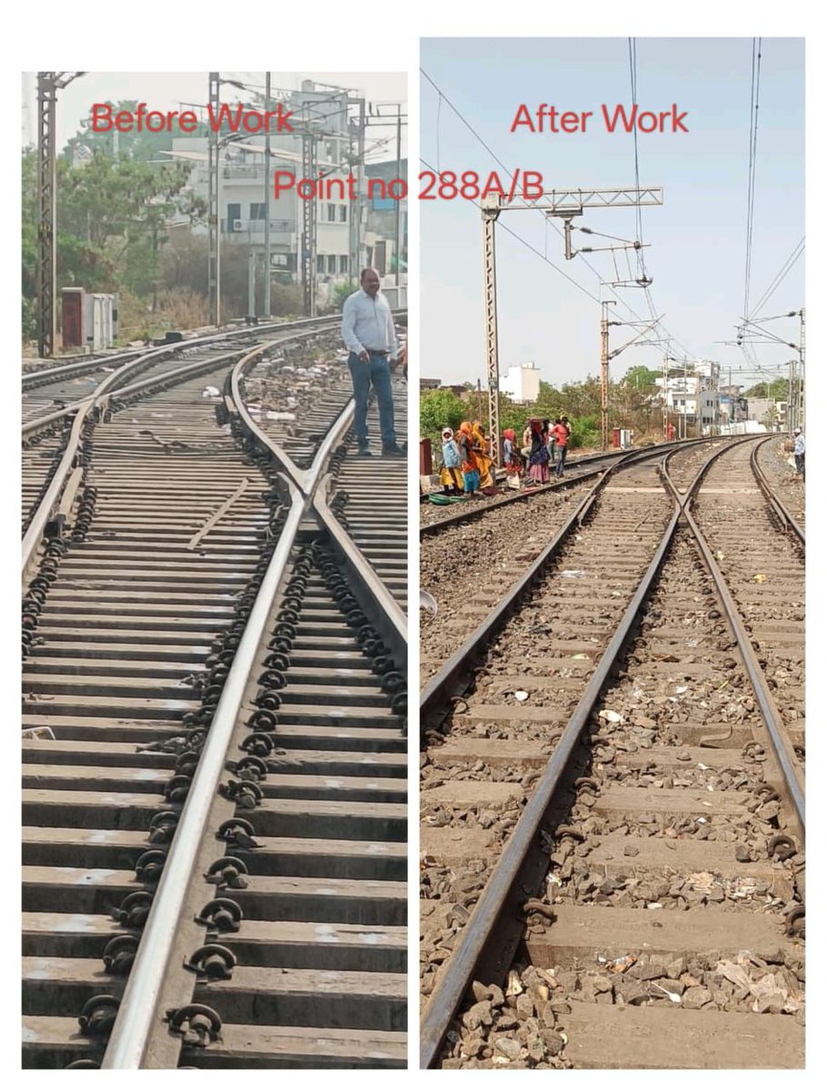 BhusavalDivn's tweet photo. Smooth rides ahead.
At BSL Yard, the faulty crossover 288A/B got a major fix today (29.04.25). Tracks realigned, missing parts added, worn rails replaced all in a 3-hour block. A big step towards safer & jerk-free journeys. #IndianRailways #TrackUpgrades #SafetyFirst
#SafetyFirst #IndianRailways
@Central_Railway @RailMinIndia @GM_CRly