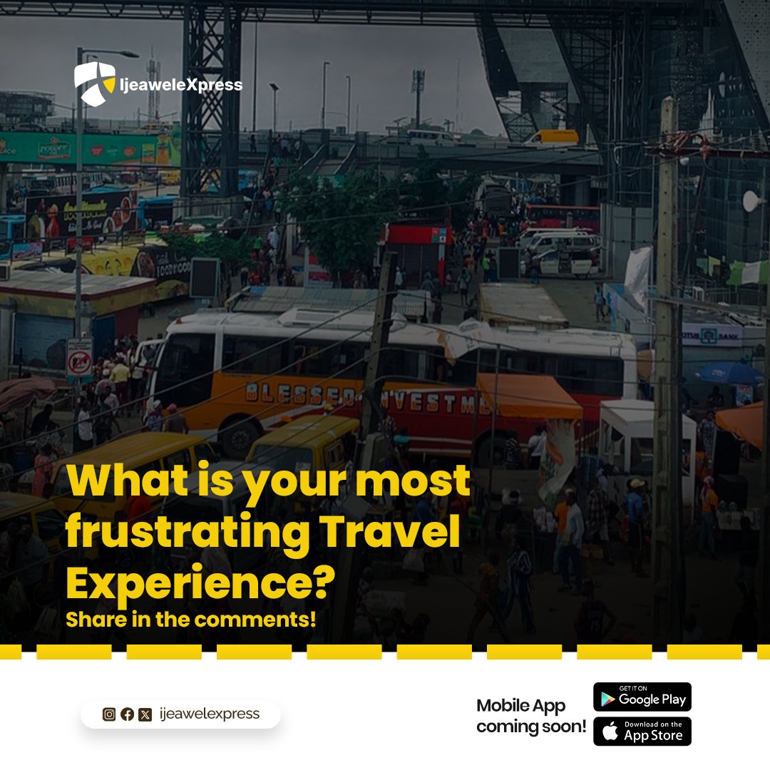 IjeaweleXpress's tweet photo. We’ve all had that one terrible travel experience 😩
Share yours in the comments, Let’s hear it!
#ijeawelexpress #travelstories #naijatravel #roadtripvibes #travelbetter #hustlesmart #smarttransport #interstatetravel #stressfreerides #busbooking" https://t.co/mo9Vi1Gshn