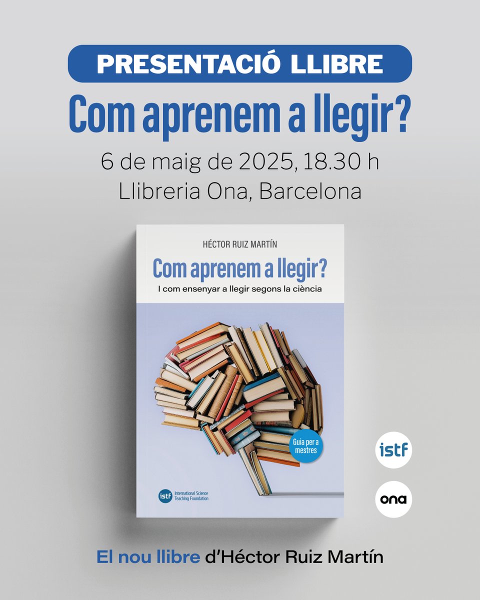 International Science Teaching Foundation (@istfoundation) on Twitter photo 📚 El dimarts 6 de maig a les 18.30 h, a <a href="/OnaLlibres/">Ona Llibres</a> (Pau Clarís, 94), <a href="/hruizmartin/">Héctor Ruiz Martín</a> presenta Com aprenem a llegir? I com ensenyar a llegir segons la ciència
El director de la <a href="/ISTFoundation/">International Science Teaching Foundation</a> conversarà amb Albert Reverter (<a href="/EfectoMcguffin/">EfectoMcguffin</a>) i Francesc Martín (<a href="/csecnarf76/">Francesc Martín</a>) sobre 📚 El dimarts 6 de maig a les 18.30 h, a <a href="/OnaLlibres/">Ona Llibres</a> (Pau Clarís, 94), <a href="/hruizmartin/">Héctor Ruiz Martín</a> presenta Com aprenem a llegir? I com ensenyar a llegir segons la ciència
El director de la <a href="/ISTFoundation/">International Science Teaching Foundation</a> conversarà amb Albert Reverter (<a href="/EfectoMcguffin/">EfectoMcguffin</a>) i Francesc Martín (<a href="/csecnarf76/">Francesc Martín</a>) sobre