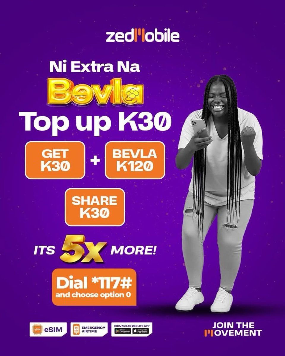 Talk longer, laugh harder, and
stay connected!
With #Bevla, your K30 top-up gives you K150
No more ‘call me back’ texts—just
endless conversations!
Top up NOW to activate Bevla and get
5X more!

*Dial 117#, select option 0, to opt in to Bevla, check your Bevla balances and start
