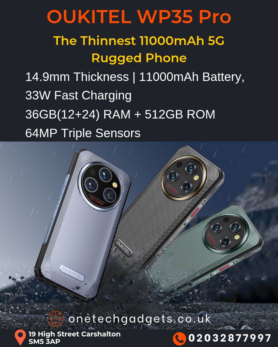 OneTech_Repairs's tweet image. 💪 Built for adventure! Oukitel WP35 packs 11000mAh 🔋, 64MP cam 📸, &amp;amp; 5G speed 🚀 in a tough body!
Shop Online 🛒 🔗 bit.ly/3RDyMzD

#OukitelWP35 #RuggedPhone #TechDeals #LargeBatteryPhone