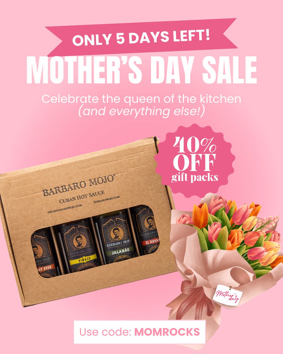 Forget the flowers — give Mom something way hotter! 🔥🎁  
40% OFF all 3 &amp; 4 bottle gift packs with code MOMROCKS!  
She deserves a gift as bold and unique as she is. 💖  
📆 Sale ends May 5 — don’t wait!
 
Buy now > loom.ly/rI4tyRg