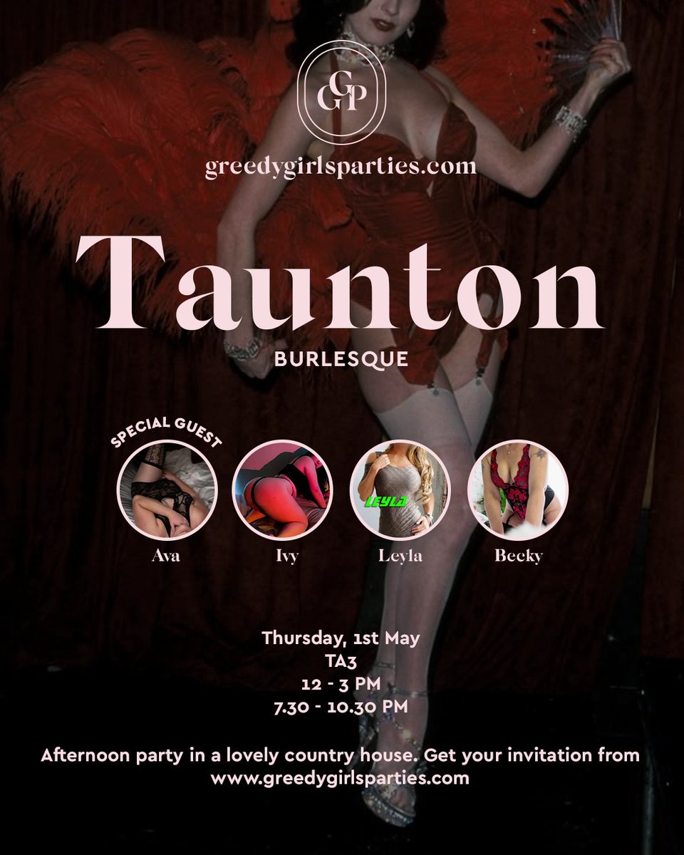 The Original Greedy Girls Parties (@greedygirldeb) on Twitter photo Coming to Taunton for our first all day party in a while tomorrow! We're so excited x
Join Leyla <a href="/MlleIvy/">Mademoiselle Ivy 🌿</a> <a href="/XxxavaXxx/">XxAvaxX</a> and <a href="/Stag_VixenSW/">Becky and Hubby</a> tomorrow for another banging greedy girl party 🔥
Invites:
greedygirlsparties.com/site%204/futur… Coming to Taunton for our first all day party in a while tomorrow! We're so excited x
Join Leyla <a href="/MlleIvy/">Mademoiselle Ivy 🌿</a> <a href="/XxxavaXxx/">XxAvaxX</a> and <a href="/Stag_VixenSW/">Becky and Hubby</a> tomorrow for another banging greedy girl party 🔥
Invites:
greedygirlsparties.com/site%204/futur…