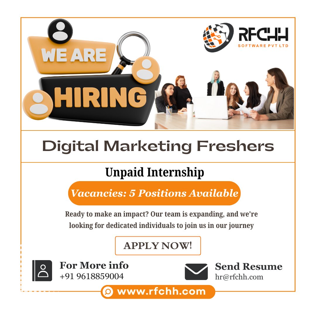 rfchhsoftware's tweet image. 🚀 We Are Hiring!
Looking to kickstart your career in Digital Marketing? 🌟
Join us at RFCHH Software Pvt. Ltd. as a Digital Marketing Intern!

📌 5 Positions Available

📩 hr@rfchh.com
📞 More Info: +91 9618859004
🌐 Visit us: rfchh.com

#RFCHHSOFTWARE #RFCHHHIRING