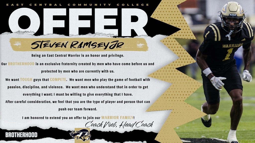 Steven 'Buddha' Ramsey (@ramsey_steven22) on Twitter photo After a great talk with <a href="/Coach__Pratt/">Travor</a> I am blessed to receive my 3rd offer from <a href="/eccc_football/">East Central Warrior Football 🏈</a>
<a href="/dhswarriorfb/">d’Iberville Warrior Football</a> <a href="/McConnor34/">Connor McLaughlin</a>
<a href="/coachhaynes228/">Marcus Haynes Jr</a> <a href="/CoachDucomb/">Phillip Ducomb</a> After a great talk with <a href="/Coach__Pratt/">Travor</a> I am blessed to receive my 3rd offer from <a href="/eccc_football/">East Central Warrior Football 🏈</a>
<a href="/dhswarriorfb/">d’Iberville Warrior Football</a> <a href="/McConnor34/">Connor McLaughlin</a>
<a href="/coachhaynes228/">Marcus Haynes Jr</a> <a href="/CoachDucomb/">Phillip Ducomb</a>