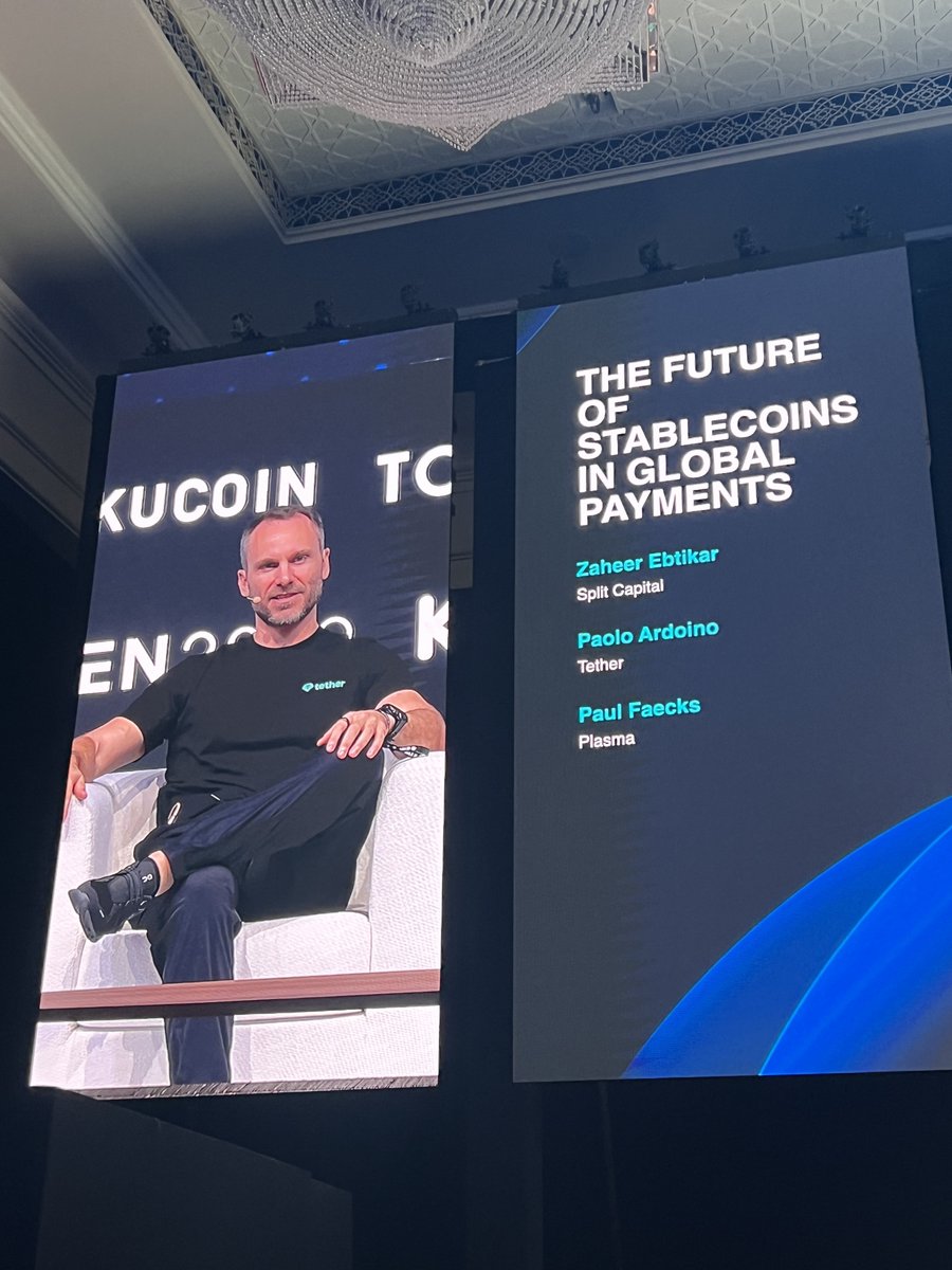 Live at #TOKEN2049 Dubai: @paoloardoino takes the stage for “The Future of  Stablecoins in Global Payments” — discussing how USD₮ is driving faster,  cheaper, and borderless transactions worldwide.