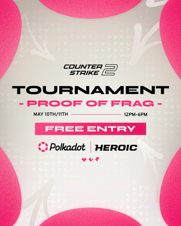 Polkadot's tweet photo. It's Counter-Strike meets Web3.

This is the Proof-of-Frag Community Tournament by @heroicgg only on Polkadot.

Game → Quest → Win

Register today. https://t.co/DNoB8OQ11o