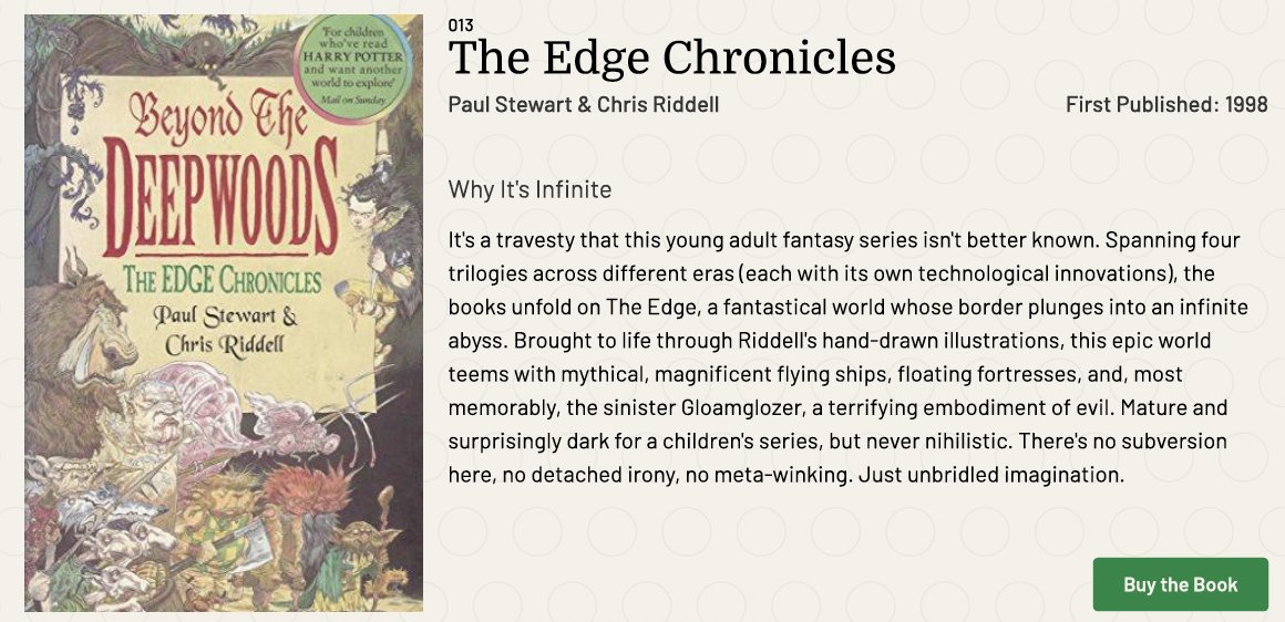 Infinite Loops 🎙 (@infinitel88ps) on Twitter photo Four deep cuts from the <a href="/InfiniteB88ks/">Infinite Books</a> megalist of 100 timeless books you probably haven't read.
№ 13: An outrageously underappreciated fantasy series. Relentlessly imaginative. Four deep cuts from the <a href="/InfiniteB88ks/">Infinite Books</a> megalist of 100 timeless books you probably haven't read.
№ 13: An outrageously underappreciated fantasy series. Relentlessly imaginative.