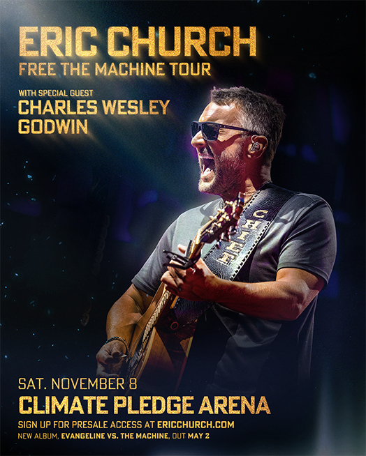 Climate Pledge Arena (@climatearena) on Twitter photo JUST ANNOUNCED: <a href="/ericchurch/">Eric Church</a> brings his Free The Machine Tour to Climate Pledge Arena on Saturday, November 8 with special guest <a href="/CharlesWesleyG/">Charles Wesley Godwin</a>
Tickets on sale Friday, May 9th at 10AM.
Venue presale begins Thursday, May 8 at 10AM.
For more info visit: bit.ly/cpaec25 JUST ANNOUNCED: <a href="/ericchurch/">Eric Church</a> brings his Free The Machine Tour to Climate Pledge Arena on Saturday, November 8 with special guest <a href="/CharlesWesleyG/">Charles Wesley Godwin</a>
Tickets on sale Friday, May 9th at 10AM.
Venue presale begins Thursday, May 8 at 10AM.
For more info visit: bit.ly/cpaec25