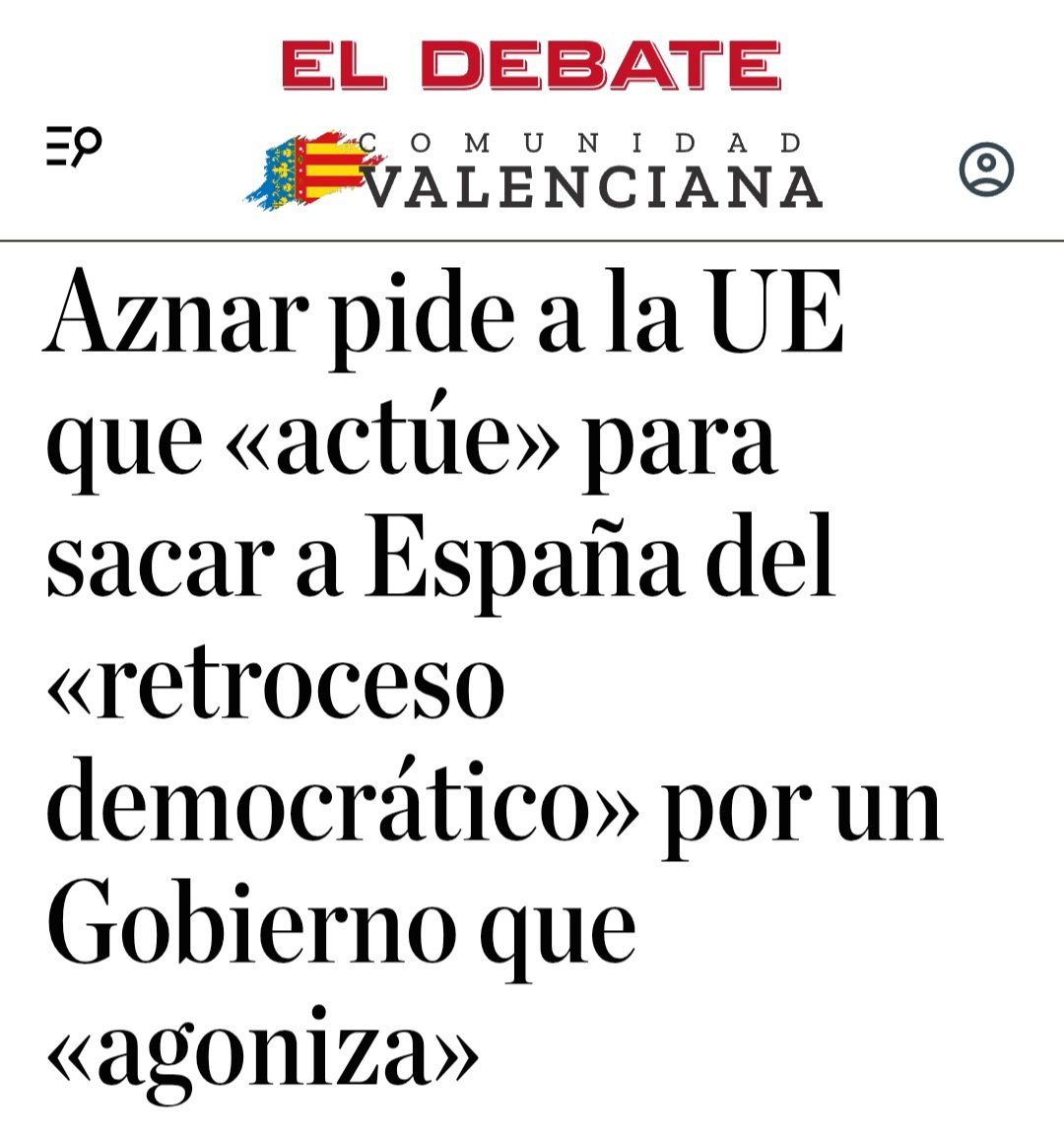Retitulo"
"Aznar pide a sus correligionarios de la UE que les ayuden a dar el Golpe definitivo para tumbar al Gobierno, que por más que hacen no consiguen acabar con él".