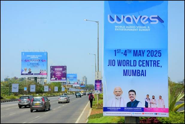 MIB_India's tweet photo. The stage is set, the buzz is real!

Tomorrow, PM @narendramodi will inaugurate the first-ever #WAVES2025 in Mumbai.

The summit will reflect India’s bold move to lead the global conversation where storytelling, technology, and culture meet. 

From “Kala to Code,” the future of storytelling begins now.

Catch all the details here: https://t.co/bnAjy1eMAv 

#WAVES #WAVESIndia #WAVESummit ⁠#WAVESummitIndia #ConnectingCreatorsConnectingCountries