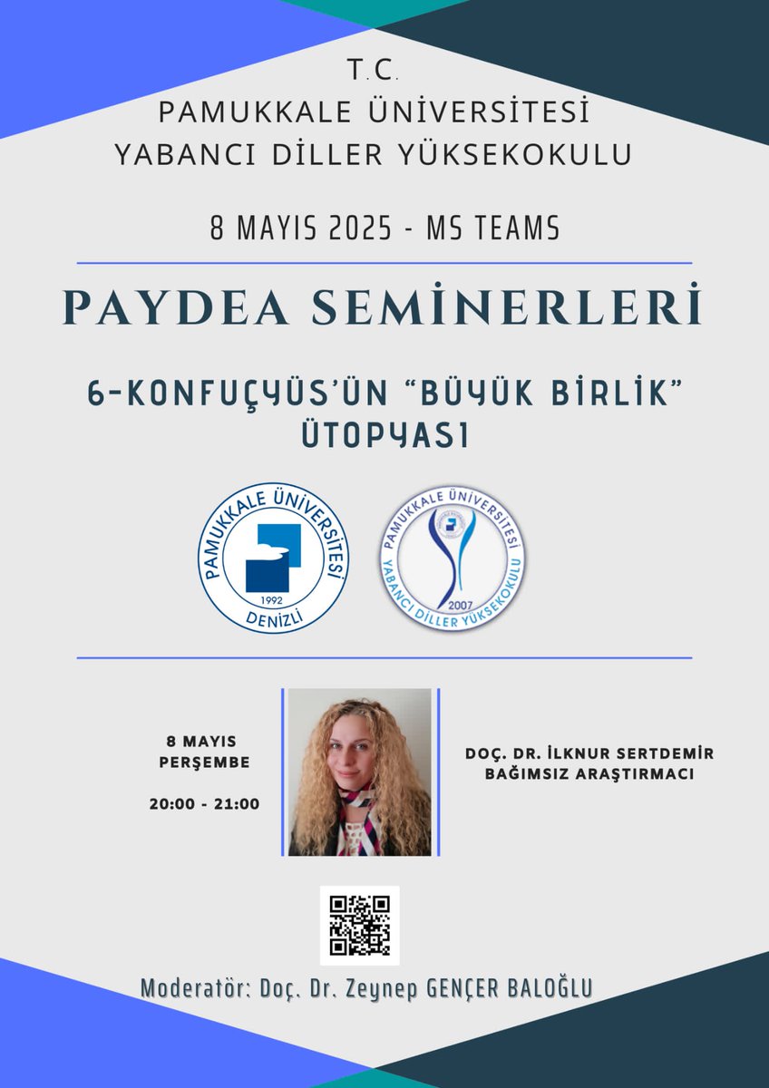 Doç. Dr. İlknur Sertdemir · 澧努尔 副教授 (@drilknursd) on Twitter photo Konfuçyüs'ün kişisel gelişim, toplumsal uyum ve ülküsel yönetim hedeflerini konuşacağız. Hepinizi bekleriz. 🎋
#孔子 #大同 
🗓 8 Mayıs 2025 
⏰️ 20.00 
💻 Çevrimiçi 
🌐 tinyurl.com/2f73u3na Konfuçyüs'ün kişisel gelişim, toplumsal uyum ve ülküsel yönetim hedeflerini konuşacağız. Hepinizi bekleriz. 🎋
#孔子 #大同 
🗓 8 Mayıs 2025 
⏰️ 20.00 
💻 Çevrimiçi 
🌐 tinyurl.com/2f73u3na