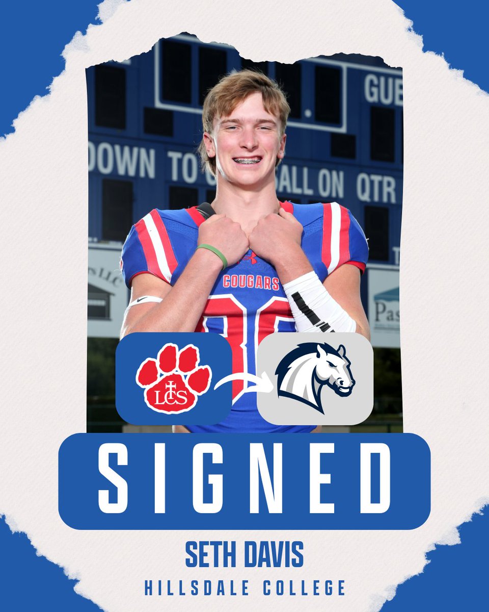 Congratulations to Seth Davis on signing with Hillsdale College to continue his football career. A multi-sport athlete lettering and receiving multiple honors in football, basketball, and baseball. Seth will finish out his athletic career at LCS playing Varsity Golf this Spring.
