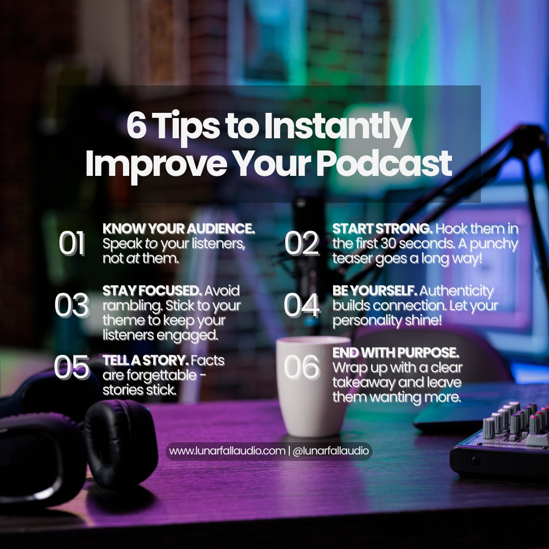 Great audio is important - but great content is what keeps listeners coming back. Here’s how to make every episode count. #LunarfallAudio #PodcastTips #ContentCreation #PodcasterLife #PodcastStrategy #Podcasts #Podcast #PodcastTips #PodcastPromotion