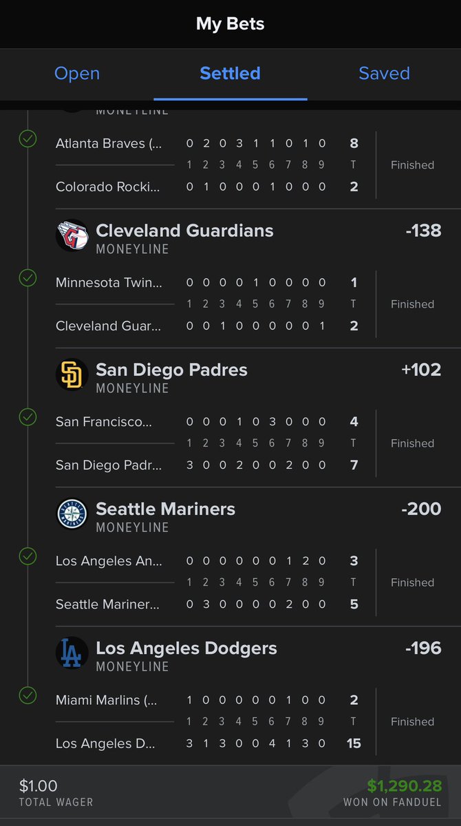 JimmySportPicks's tweet image. MY MONEY LINES WENT A PERFECT 14-0 LAST NIGHT! 🔥🔥

✅ Cubs ML
✅ Royals ML
✅ Guardians ML
✅ Braves ML
✅ Mariners ML
✅ Dodgers ML
✅ Yankees ML
✅ Padres ML
✅ Mets ML
✅ Brewers ML
✅ Red Sox ML
✅ Astros ML
✅ Rangers ML
✅ Phillies ML

$1 turned into $1.3K is INSANE! 🤯🤯