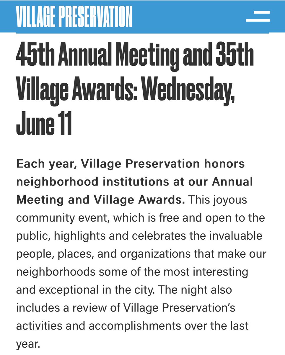 Village Preservation (GVSHP) (@gvshp) on Twitter photo Our 2025 Village Awardees have been announced! Big congrats to <a href="/DanspaceProject/">Danspace Project</a> <a href="/FPNYC/">Forbidden Planet NYC</a> <a href="/LaLanternaCaffe/">Vittorio Antonini</a> <a href="/stonewallvisctr/">Stonewall National Monument Visitor Center</a> <a href="/lungsnyc/">LUNGS NYC</a> & Charles+Kathy Fitzgerald. Join us for the celebration at <a href="/cooperunion/">The Cooper Union</a>’s historic Great Hall Wed., June 11. Register now: villagepreservation.org/event/35th-ann… Our 2025 Village Awardees have been announced! Big congrats to <a href="/DanspaceProject/">Danspace Project</a> <a href="/FPNYC/">Forbidden Planet NYC</a> <a href="/LaLanternaCaffe/">Vittorio Antonini</a> <a href="/stonewallvisctr/">Stonewall National Monument Visitor Center</a> <a href="/lungsnyc/">LUNGS NYC</a> & Charles+Kathy Fitzgerald. Join us for the celebration at <a href="/cooperunion/">The Cooper Union</a>’s historic Great Hall Wed., June 11. Register now: villagepreservation.org/event/35th-ann…