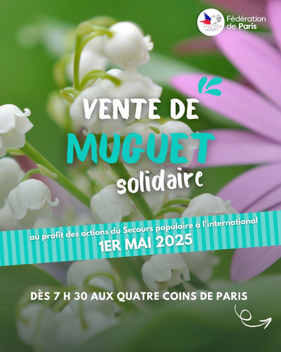 SecourspopParis's tweet image. Vente de muguet solidaire : jeudi 1er mai, faites fleurir la solidarité et soutenez nos projets menés à l’international.
Dès 7 h 30, retrouvez-nous :
Alésia, Jaurès, Rosa Buttes, Gare de Lyon, Montcalm, Convention, Gambetta, Jules Joffrin, Denfert Rochereau, Place d’Italie…