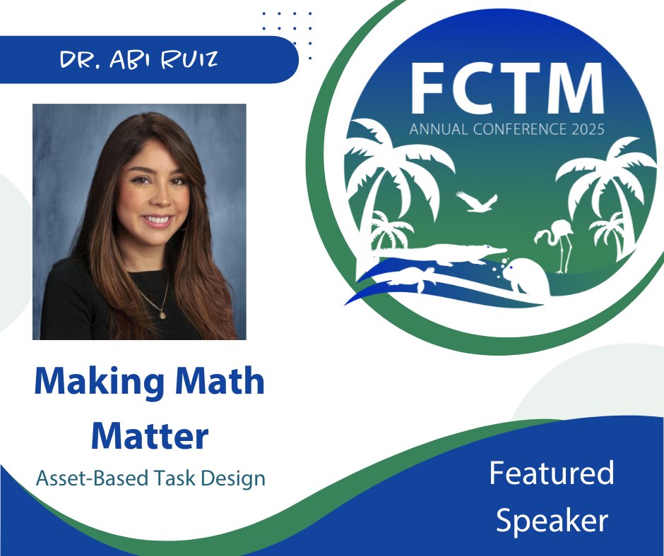 FCTMath's tweet photo. 🎓 Featured Speaker: Dr. Abi Ruiz
📚 Making Math Matter: Asset-Based Task Design
Learn to use CRCD tasks to boost equity, relevance, and rigor in math instruction.
💡 Practical strategies
🚫 Challenge deficit thinking
✅ Support all learners
#FCTM2025 #EquityInMath #CRCDTasks https://t.co/iw4DrNYPZ4