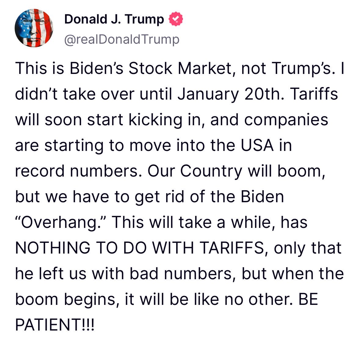 🚨President Trump on the stock market: 

“This is Biden’s Stock Market, not Trump’s.”