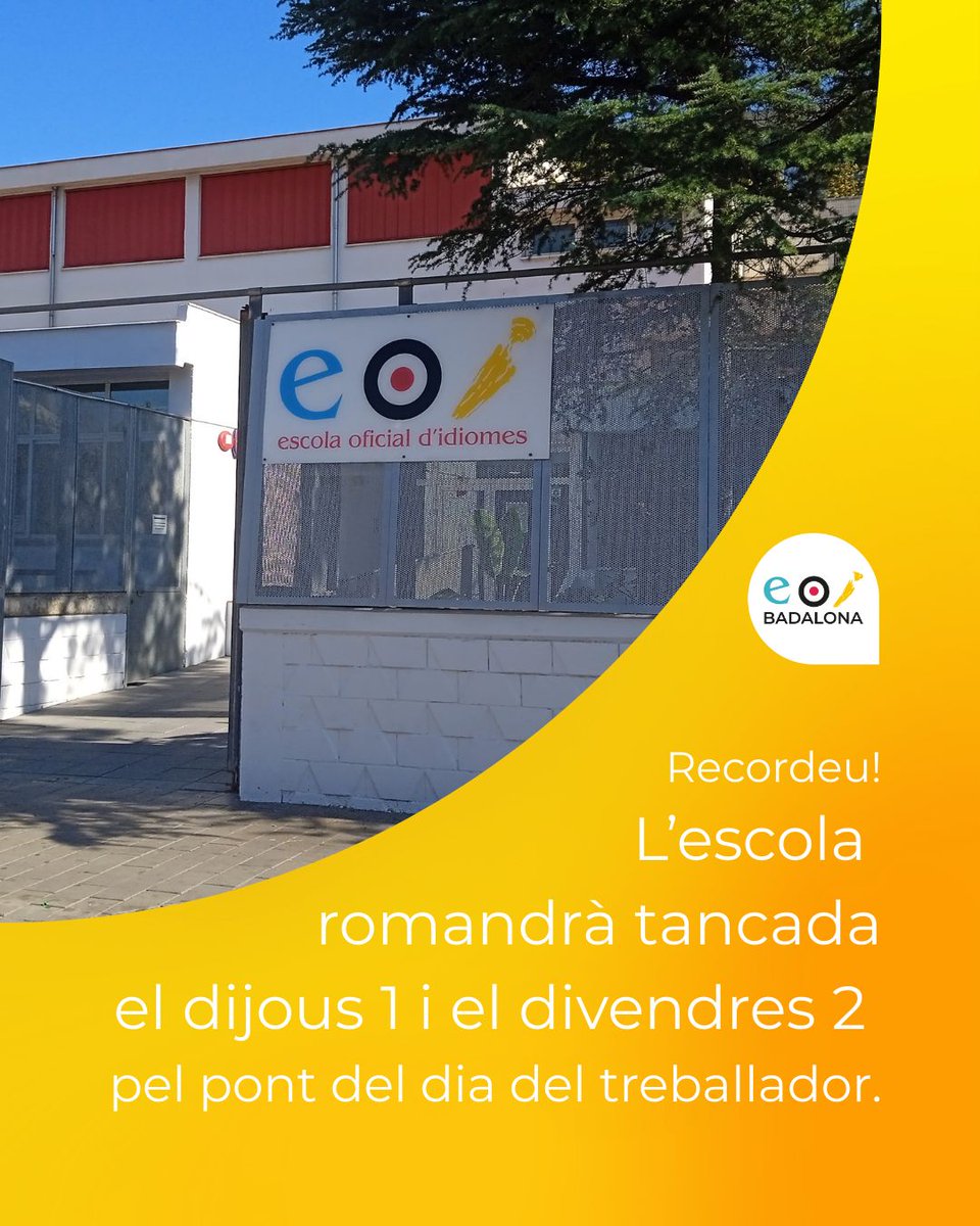 Els dies 1 i 2 de maig l'escola romandrà tancada pel pont. Ens veiem el dia 5!