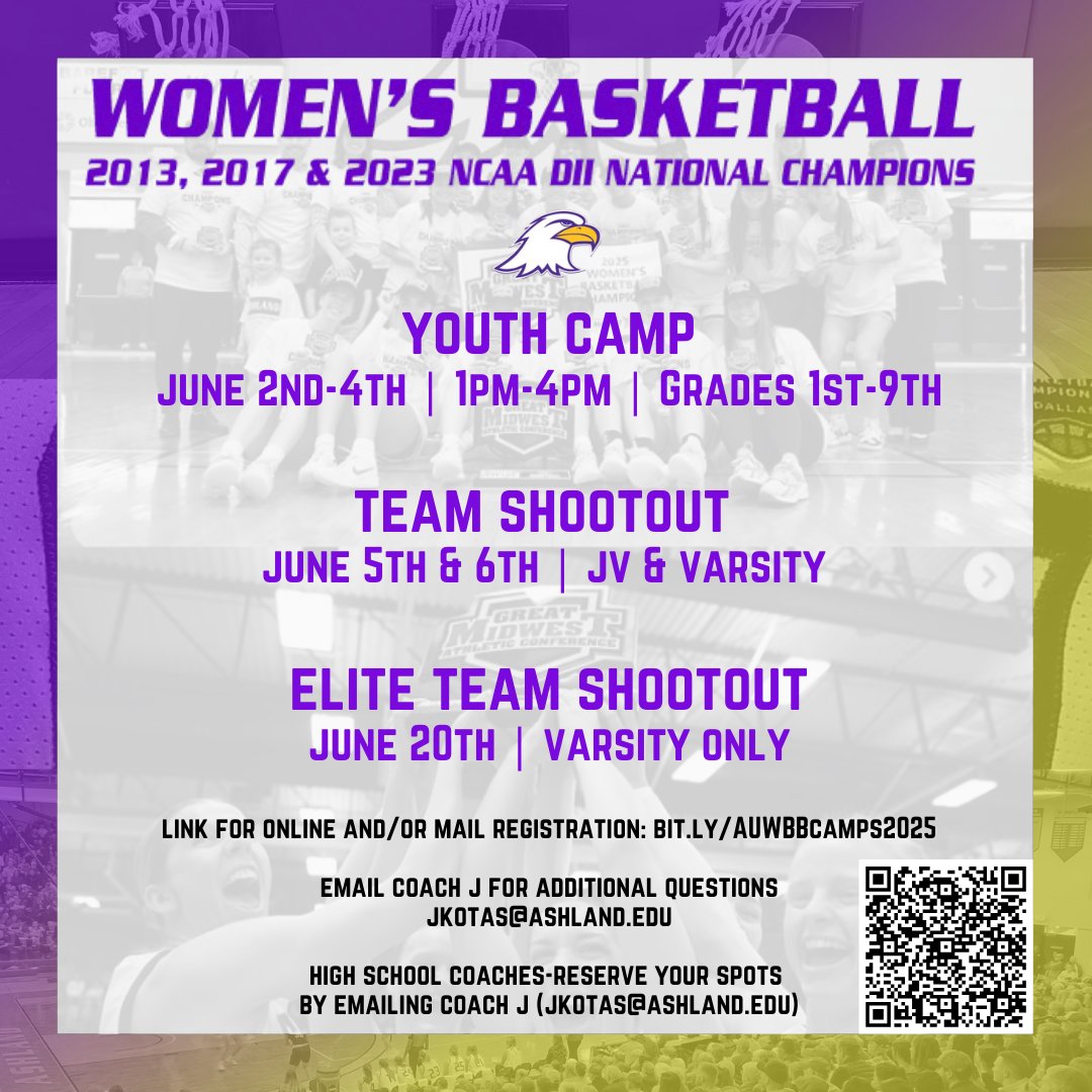 Bout that time for 𝗖𝗔𝗠𝗣 𝗦𝗘𝗔𝗦𝗢𝗡
Click on the link below to secure your spot!⬇️
Email Coach J with any questions or interest.

𝗚𝗢 𝗘𝗔𝗚𝗦!!  

bit.ly/AUWBBcamps2025