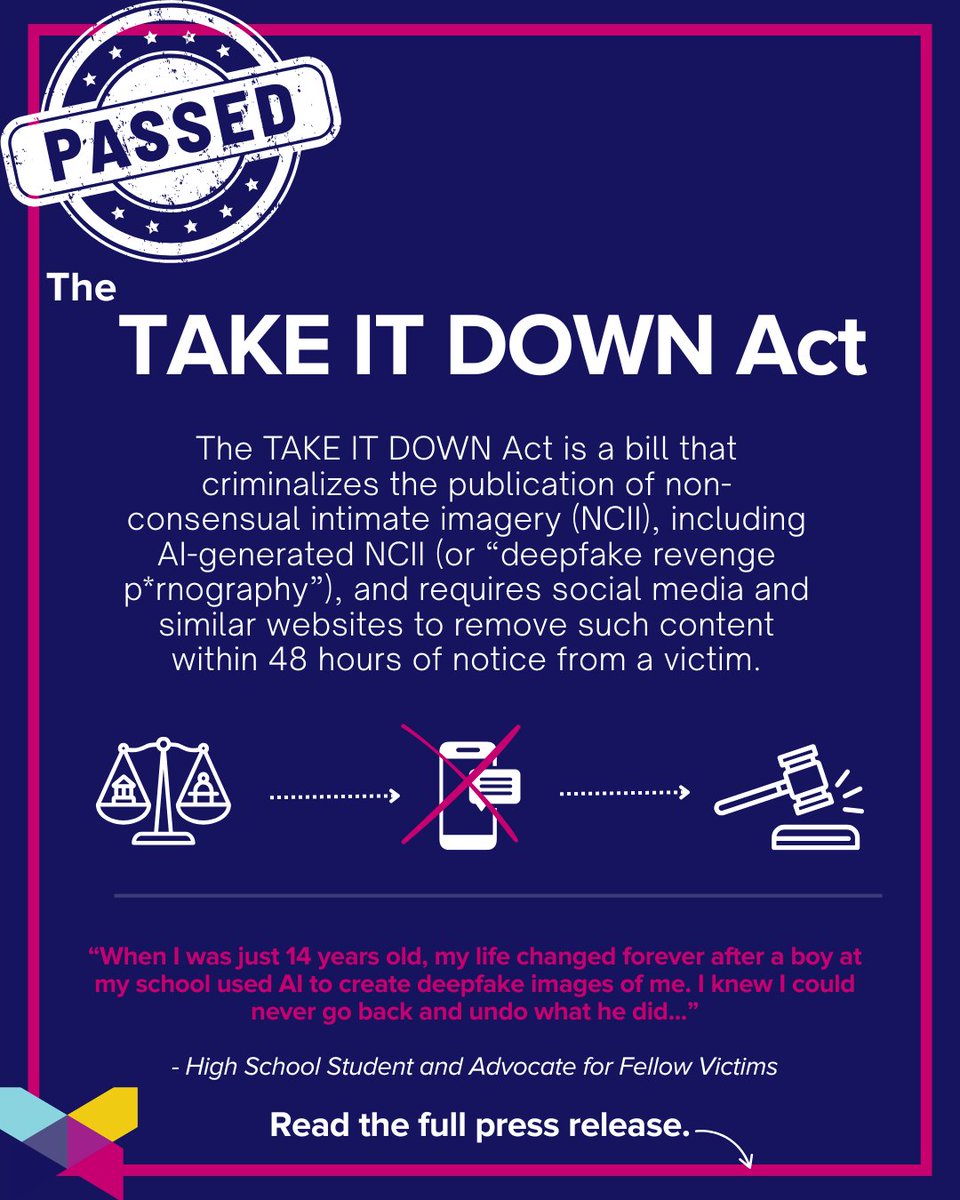 March 28, 2025: The TAKE IT DOWN ACT overwhelmingly passed in Congress! This is a huge win for all and empowerment for victims of this type of abuse, exploitation, and coercion. 

Visit the link below to read the full press release.

READ: tinyurl.com/mrxy9m7x