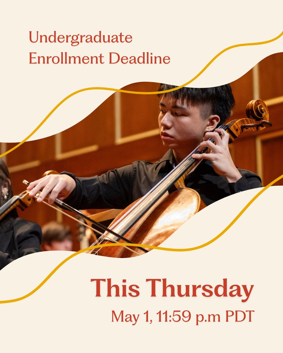 Tomorrow is the deadline for admitted undergraduate students to enroll at NEC!

Be sure to respond to your offer of admission and submit your tuition deposit in the application portal by Thursday, May 1 at 11:59 p.m. PDT.

Visit necmusic.edu/admitted-stude… for more information.