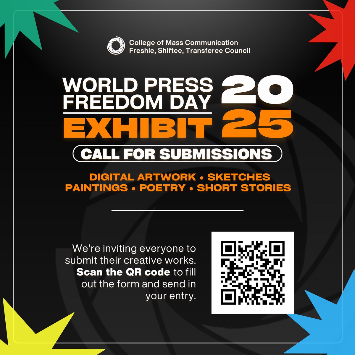 UPCMCFSTKonse's tweet photo. 📢 CALL FOR SUBMISSIONS 📢

In World Press Freedom Day—and with the 2025 Midterm Elections fast approaching—the UP CMC FST Konse is organizing an exhibit that showcases student creativity and highlights the ongoing fight for press freedom, especially in relation to the 

[1/2] https://t.co/RWugSHmuhe