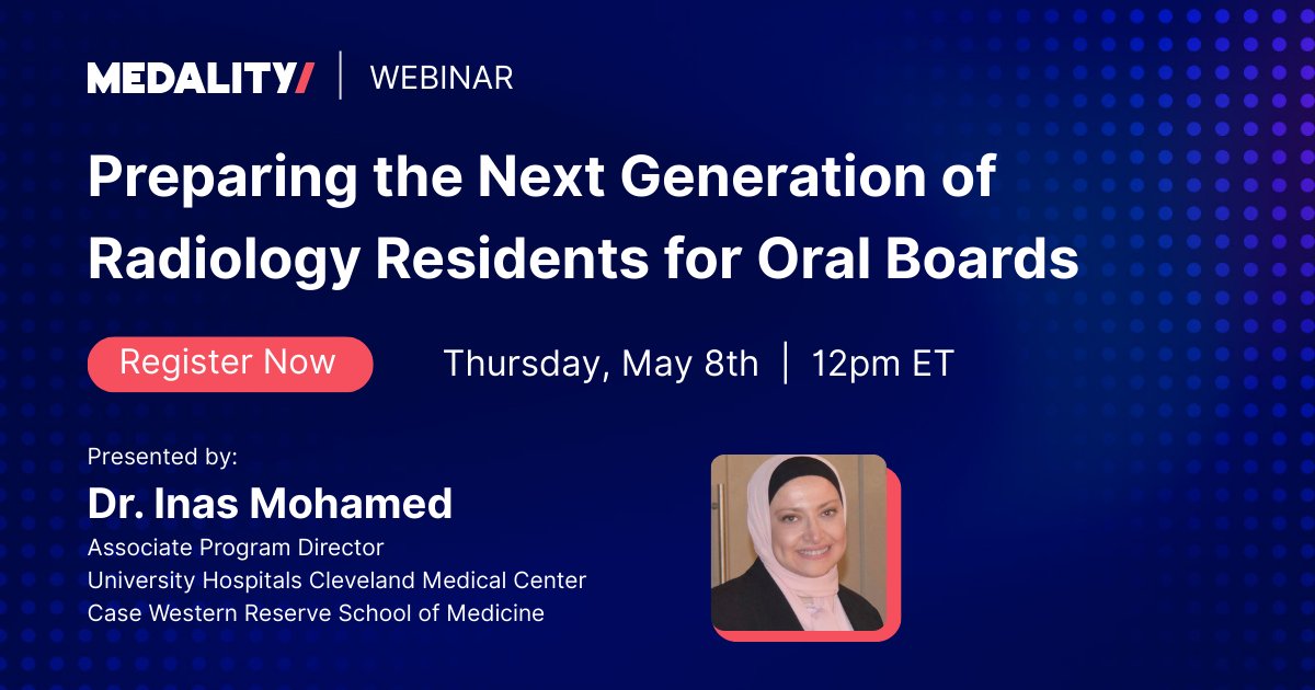 Medality (formerly MRI Online) (@medalityhq) on Twitter photo 🚨How can we better prepare for the return of the Oral Board Exam?
Join <a href="/InasMohamed_MD/">Inas Mohamed, MD, MS</a> on Thurs, May 8 @ 12pm ET for a free session where we will cover:
✅ New exam format
✅ Training-level prep strategies
✅ Role of leadership & institutions
Register: bit.ly/4iFXPgn 🚨How can we better prepare for the return of the Oral Board Exam?
Join <a href="/InasMohamed_MD/">Inas Mohamed, MD, MS</a> on Thurs, May 8 @ 12pm ET for a free session where we will cover:
✅ New exam format
✅ Training-level prep strategies
✅ Role of leadership & institutions
Register: bit.ly/4iFXPgn