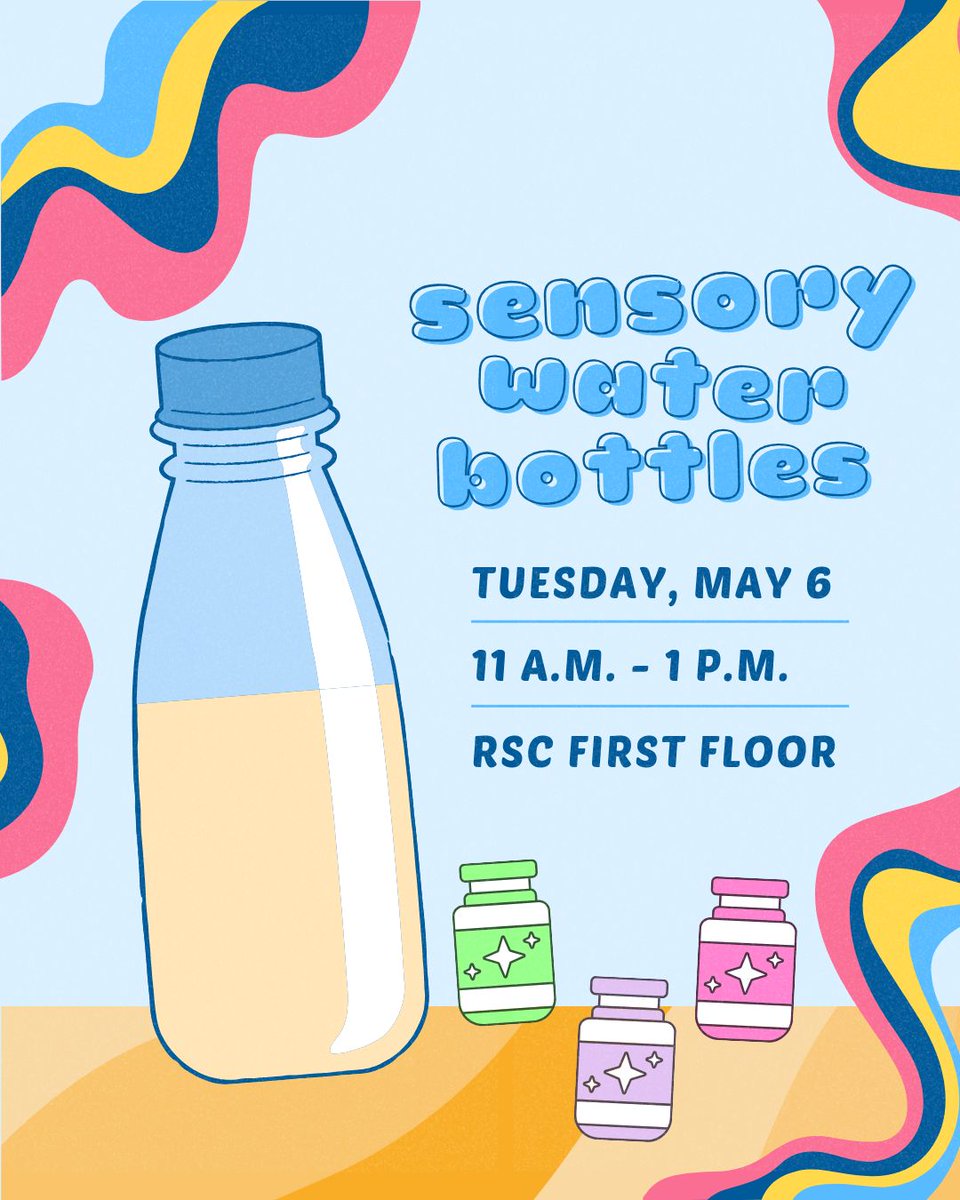 Feeling stressed? Come make the sensory water bottle of your dreams sponsored by SAC! Be there on May 6th, 11am - 1pm, On RSC first floor. You won't want to miss our last make and take!