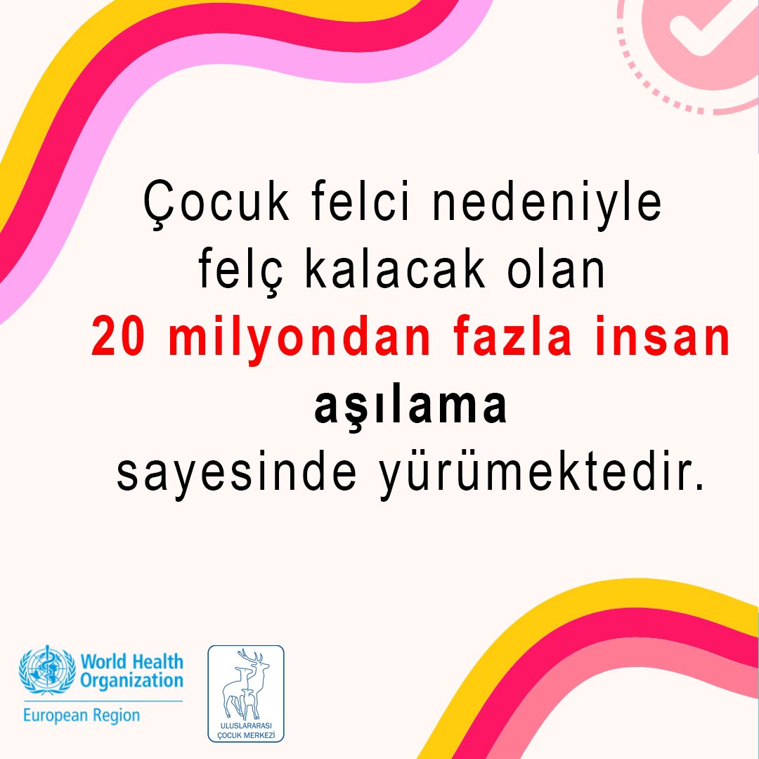 Çocuk felci sebebiyle felç olacak 20 milyondan fazla insan aşı sayesinde yürümektedir.
#AşıHaftası