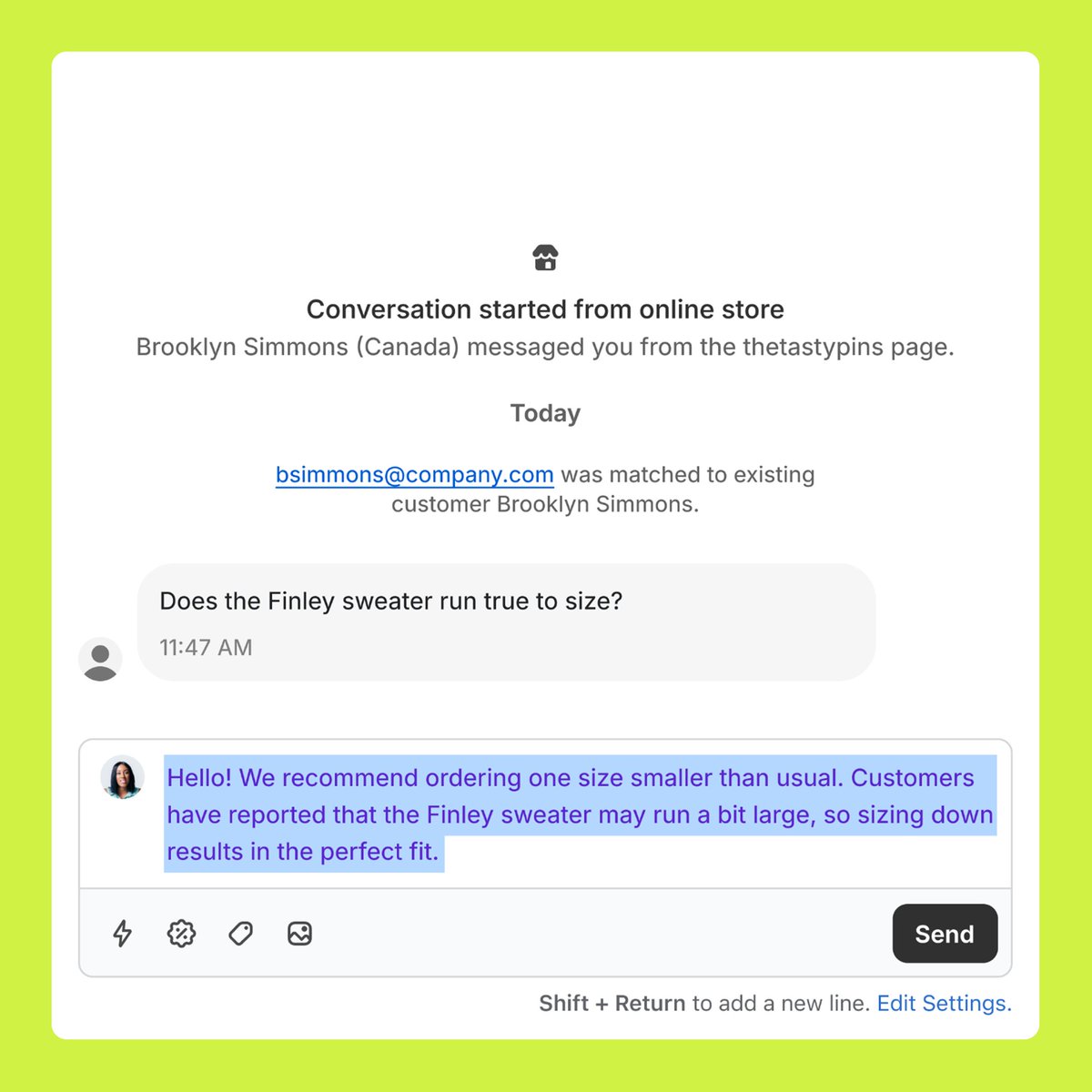 Shopify (@shopify) on Twitter photo let Shopify Magic suggest replies to questions about shipping, returns, and product availability let Shopify Magic suggest replies to questions about shipping, returns, and product availability