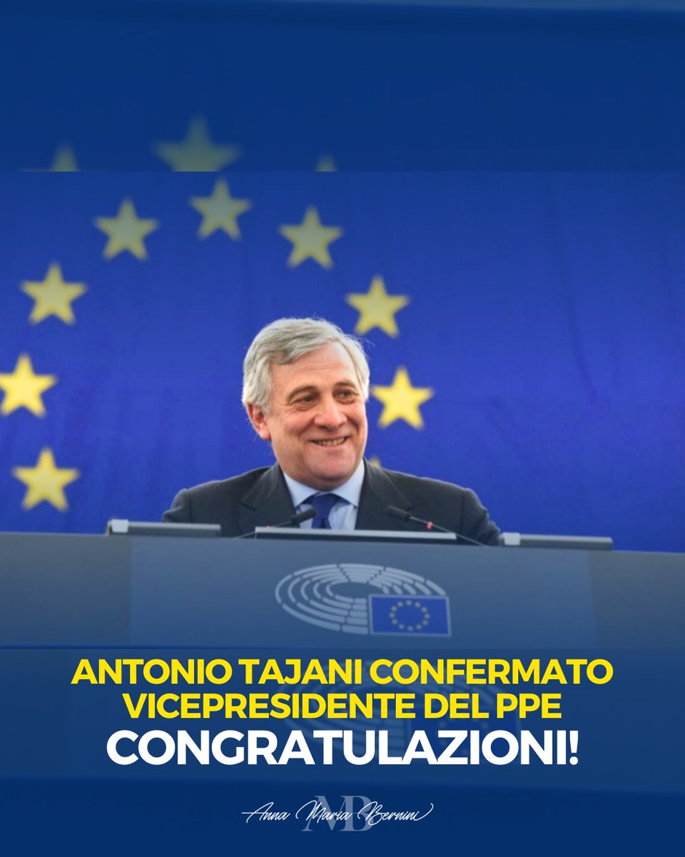 La conferma di <a href="/Antonio_Tajani/">Antonio Tajani</a>  alla Vicepresidenza di <a href="/EPP/">EPP</a>, è motivo di grande orgoglio per tutta la comunità di Forza Italia. Si rinnova così la stima di cui gode in Europa e si conferma il ruolo centrale che Forza Italia continua a ricoprire nel PPE.  Antonio è la nostra