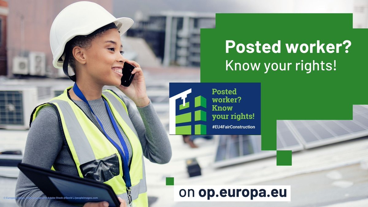 EUPublications's tweet photo. Are you a #PostedWorker, an employee who is sent by their employer to work in another EU country on a temporary basis? The rights and working conditions for posted workers are protected throughout the EU.
Find out more about your rights:
▶️ https://t.co/5Dpd7Wtf1j @EU_ELA https://t.co/pgPaTFiQuv
