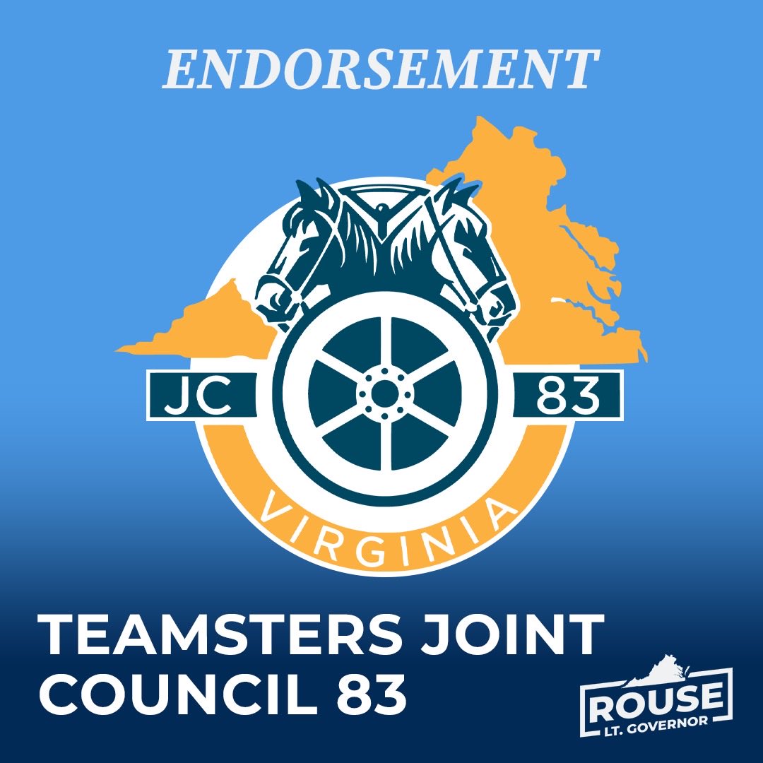 Proud to have the support of the <a href="/Teamsters/">Teamsters</a> Joint Council 83, who keep Virginia’s economy moving every day. From expanding apprenticeships to lowering costs, I’ll stand up and fight back to deliver real results for Virginia’s working families.