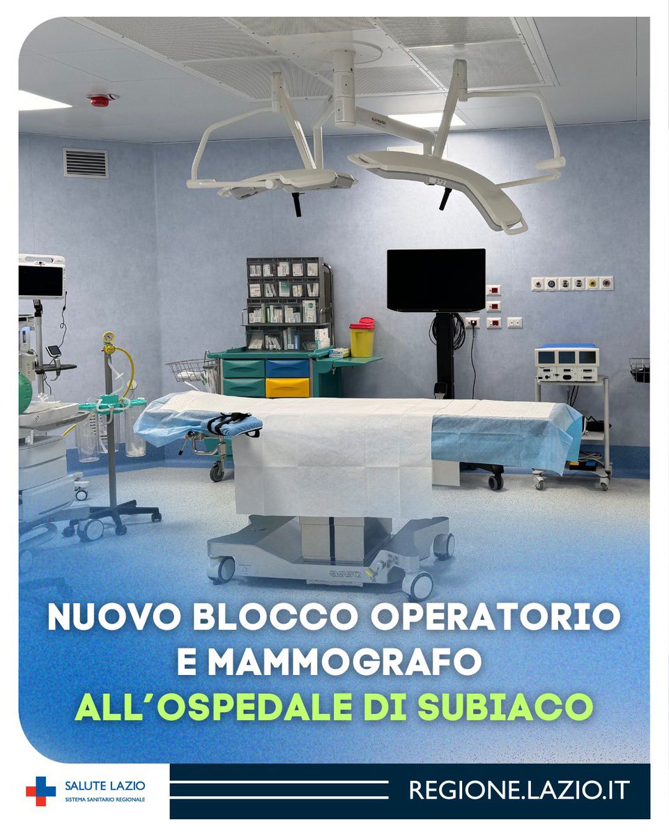 🏨 Più grande e tecnologico.
 L’Ospedale “Angelucci” di Subiaco potrà contare su un blocco operatorio completamente rinnovato e potenziato con apparecchiature di ultima generazione. Nuovo anche il mammografo che consente di migliorare anche l’offerta dei programmi di screening.