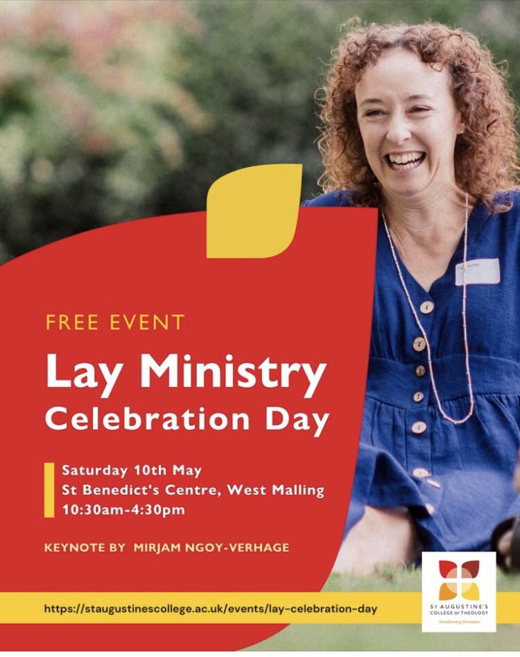 Engaged in, training for, or simply interested in Lay Ministry? Join a dynamic day of celebration. 

🗓 10 May
📍St Augustine's College, West Malling Kent
🎤 Mirjam Ngoy-Verhage

inspiring stories, discussions, and insights on discipleship, lay pastoral and pioneer ministry